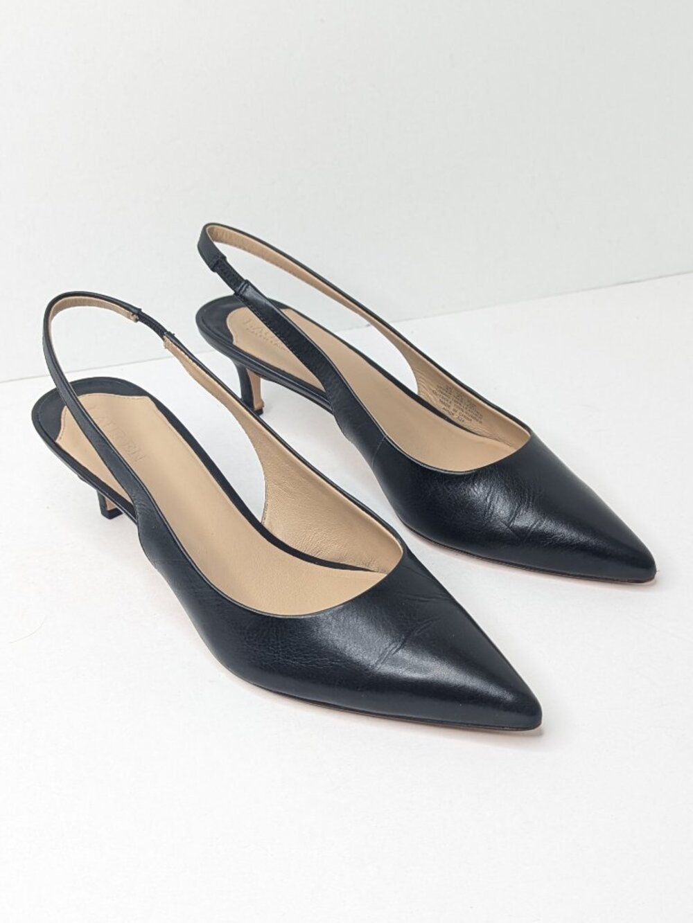 Lauren Ralph Lauren Lola II Slingback Pumps Black Leaher Womens 8.5
